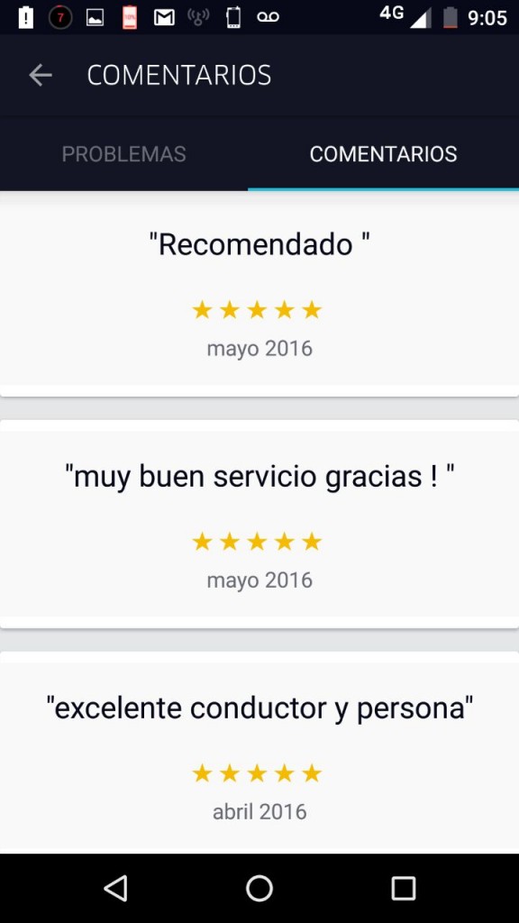Referencias dejadas por usuarios en el perfil de Armando. El buen trato en Uber es muy importante. 